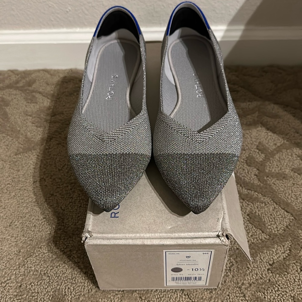 Rothy's The Point Metallic Silver Shoes Sz 10.5